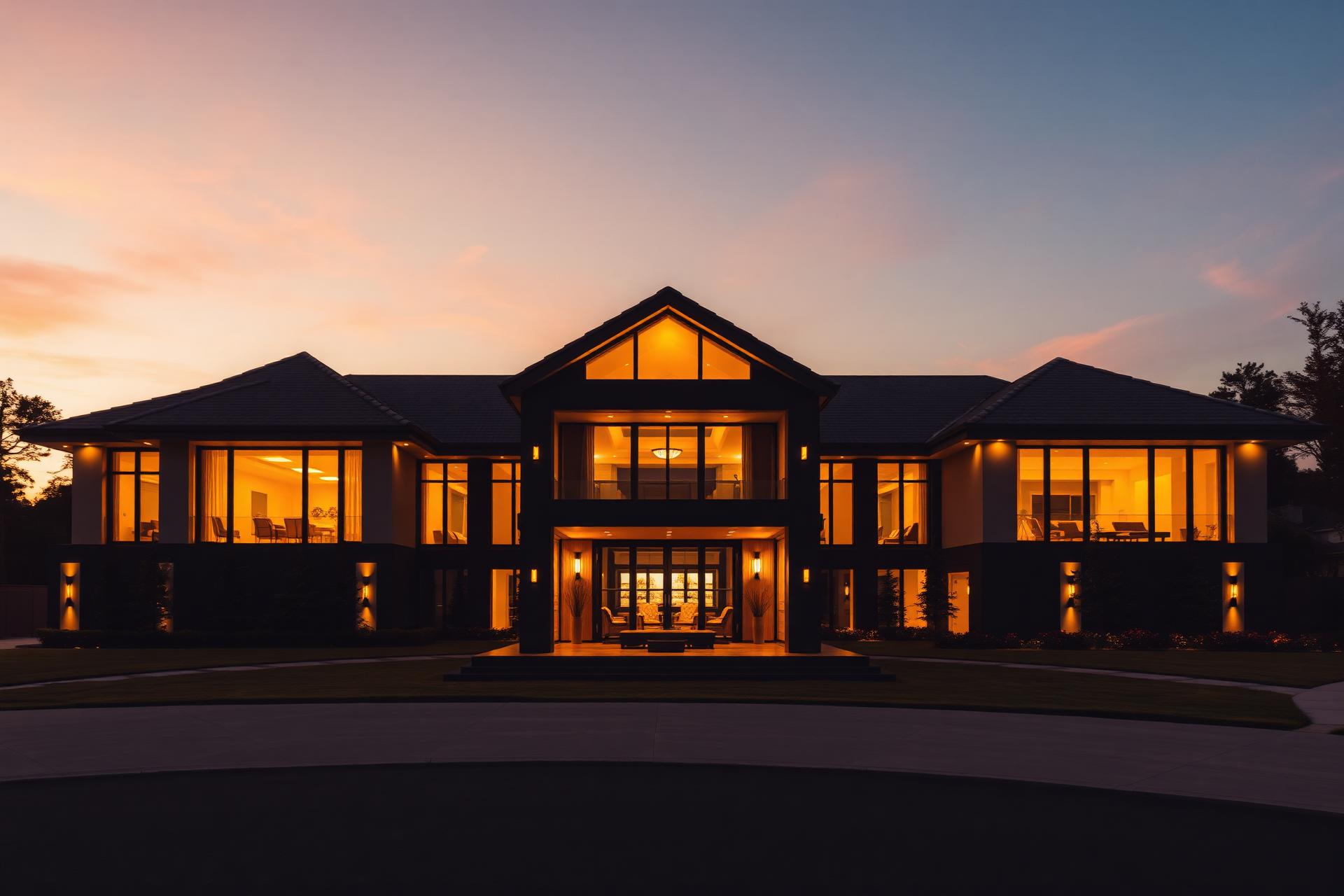 Luxury mansion at dusk